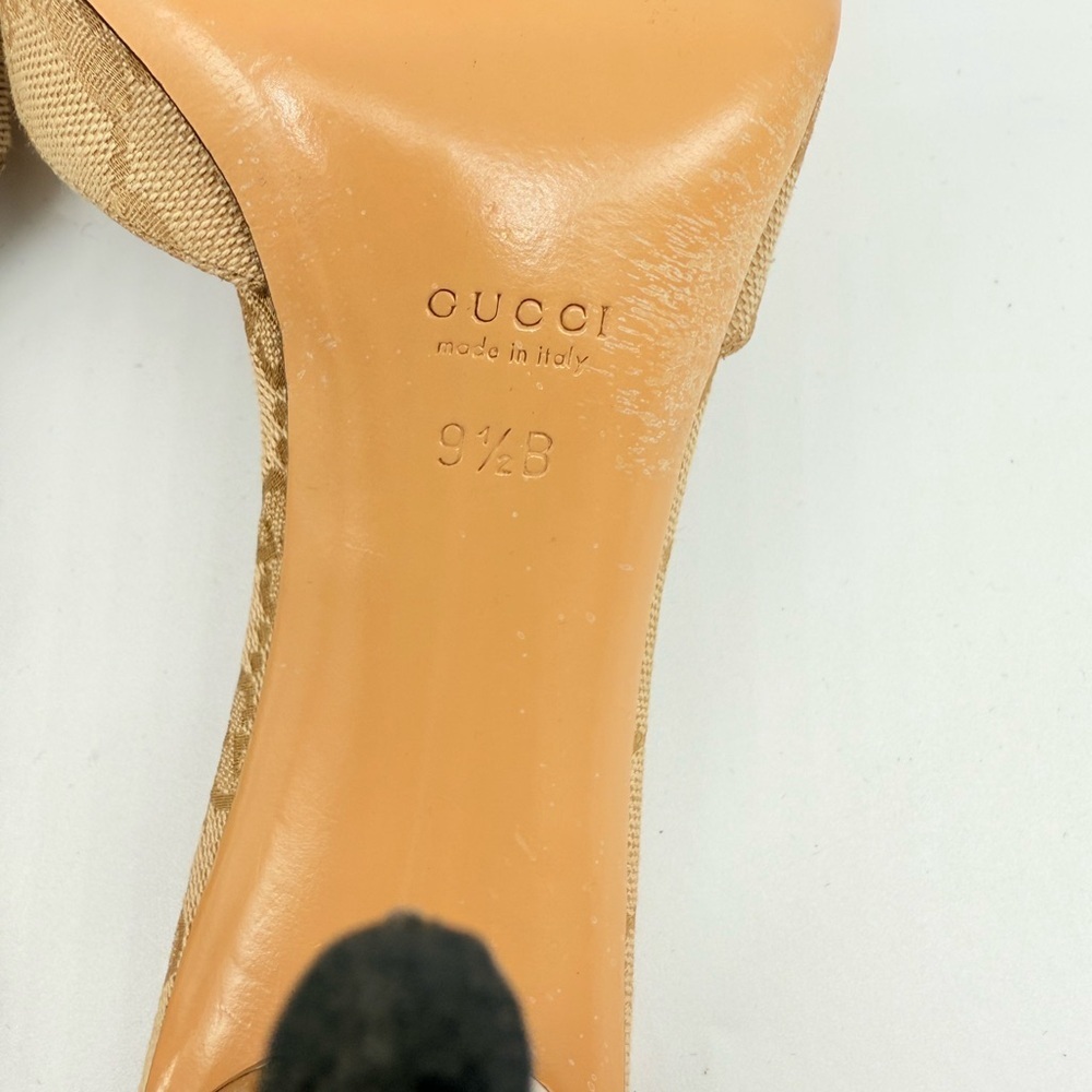 Gucci Beige Brown Gunmetal Grey GG supreme monogram horsebit mules heels Y2K 9.5 - Picture 7 of 9